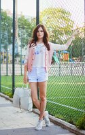 viktoriya sener tiebow-tie wholesale7 pink bombe jacket white denim shorts converse trainers new.jpg