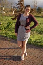 Breton striped dress, purple cardigan, burgundy belt, floral Liberty print Keds, casual (15).JPG