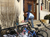 kristin stops to tie her shoe on south campus.jpg