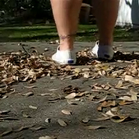 keds crunching and smashing autumn leaves.mp4