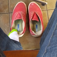 Worn keds shoeplay at restaurant.mp4